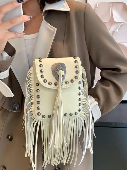 Fringe rivet mini crossbody bag fashion view | Orleve