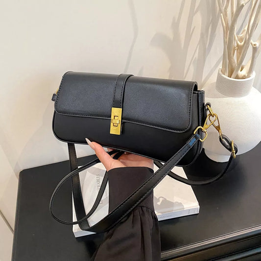 Rectangular golden buckle crossbody bag fashion view | Orleve