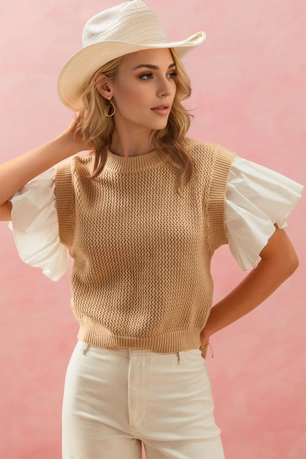 Ruffled knit top – full view