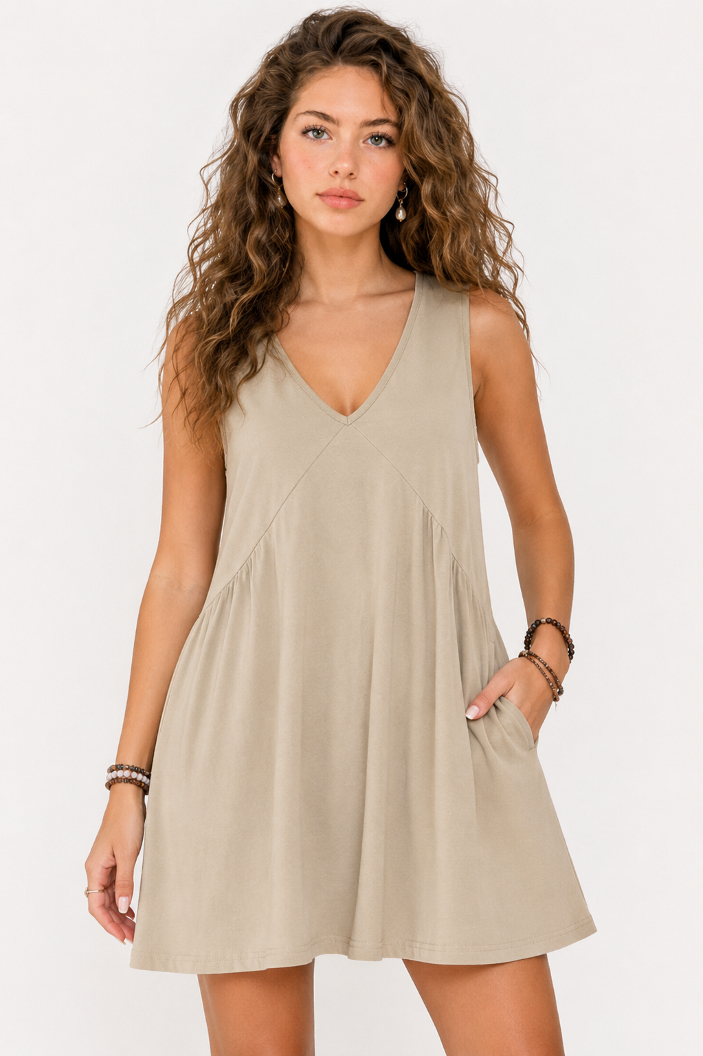 Ruched V Neck Mini Dress