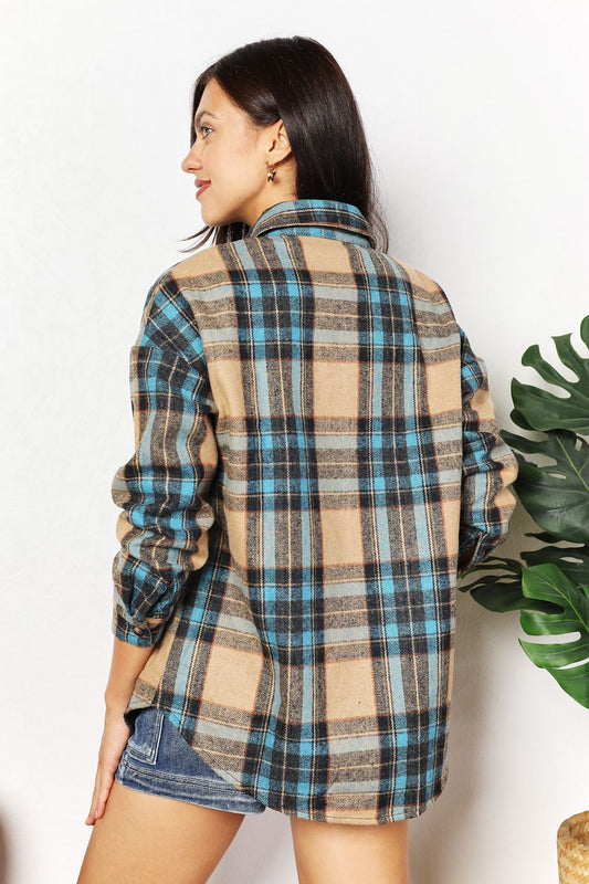 Plaid shacket with breast pockets – front view