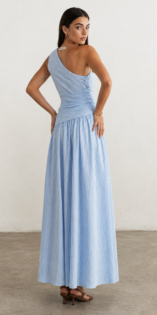 Light Blue Asymmetric One-Shoulder Dress