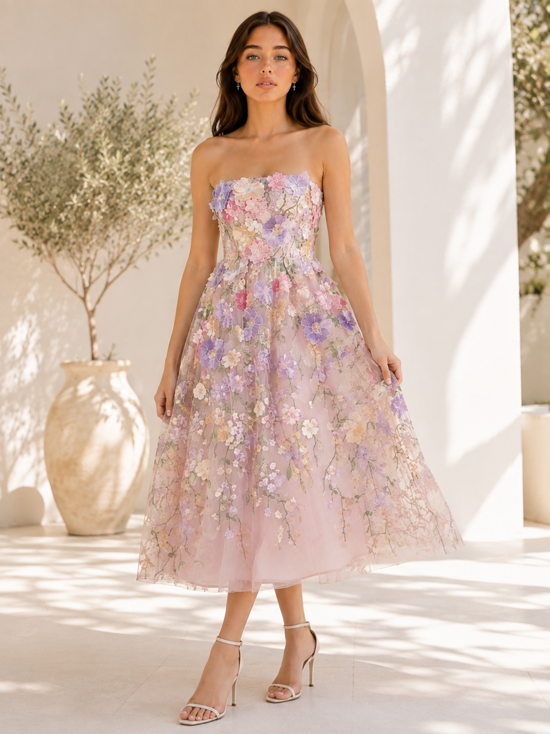 Floral Applique Midi Dress