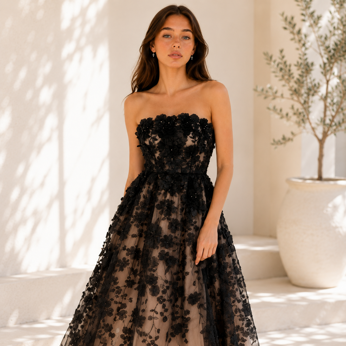 Floral Applique Midi Dress