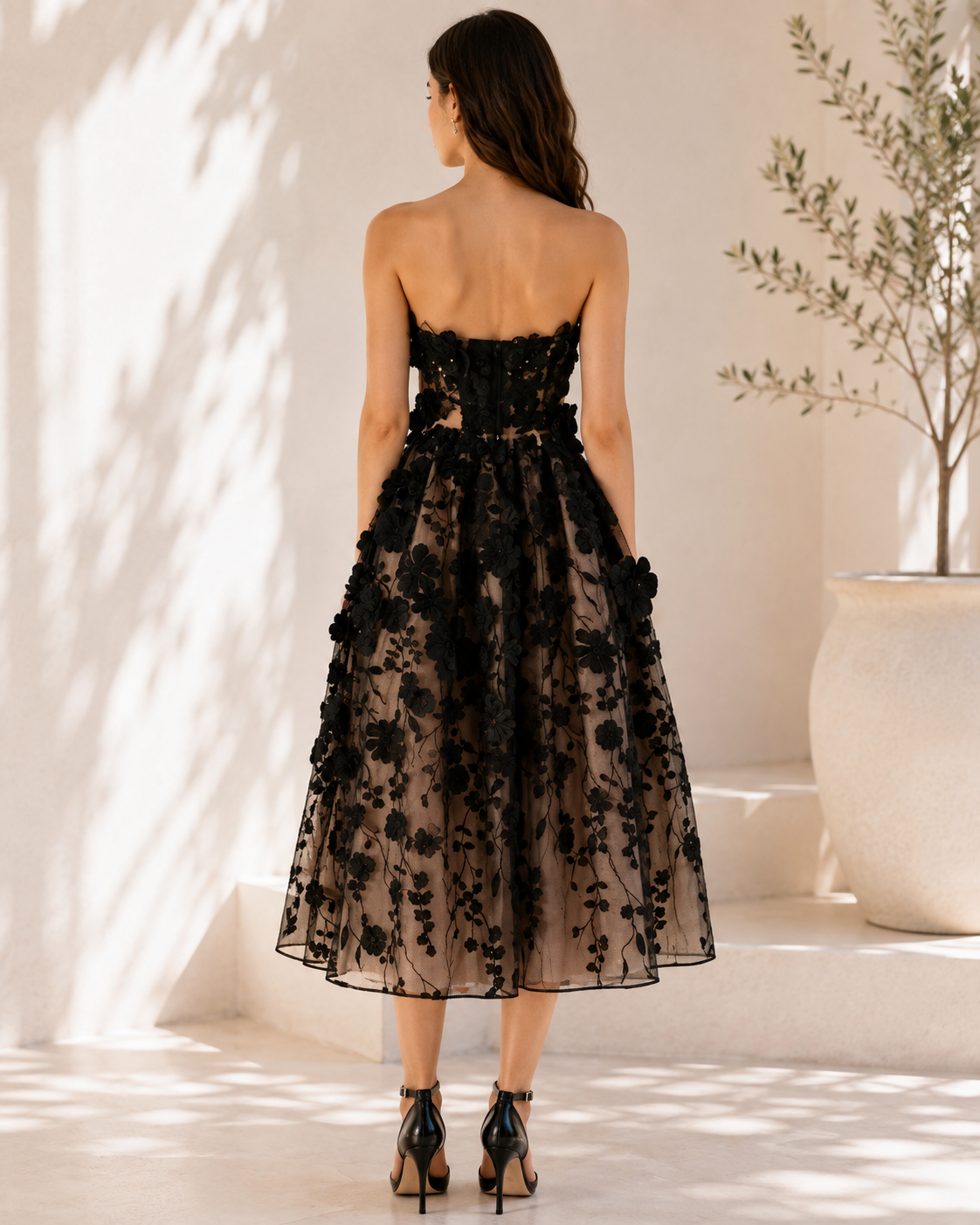Floral Applique Midi Dress