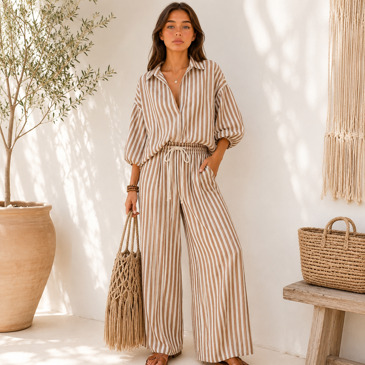 Striped Puff Two-Piece Set