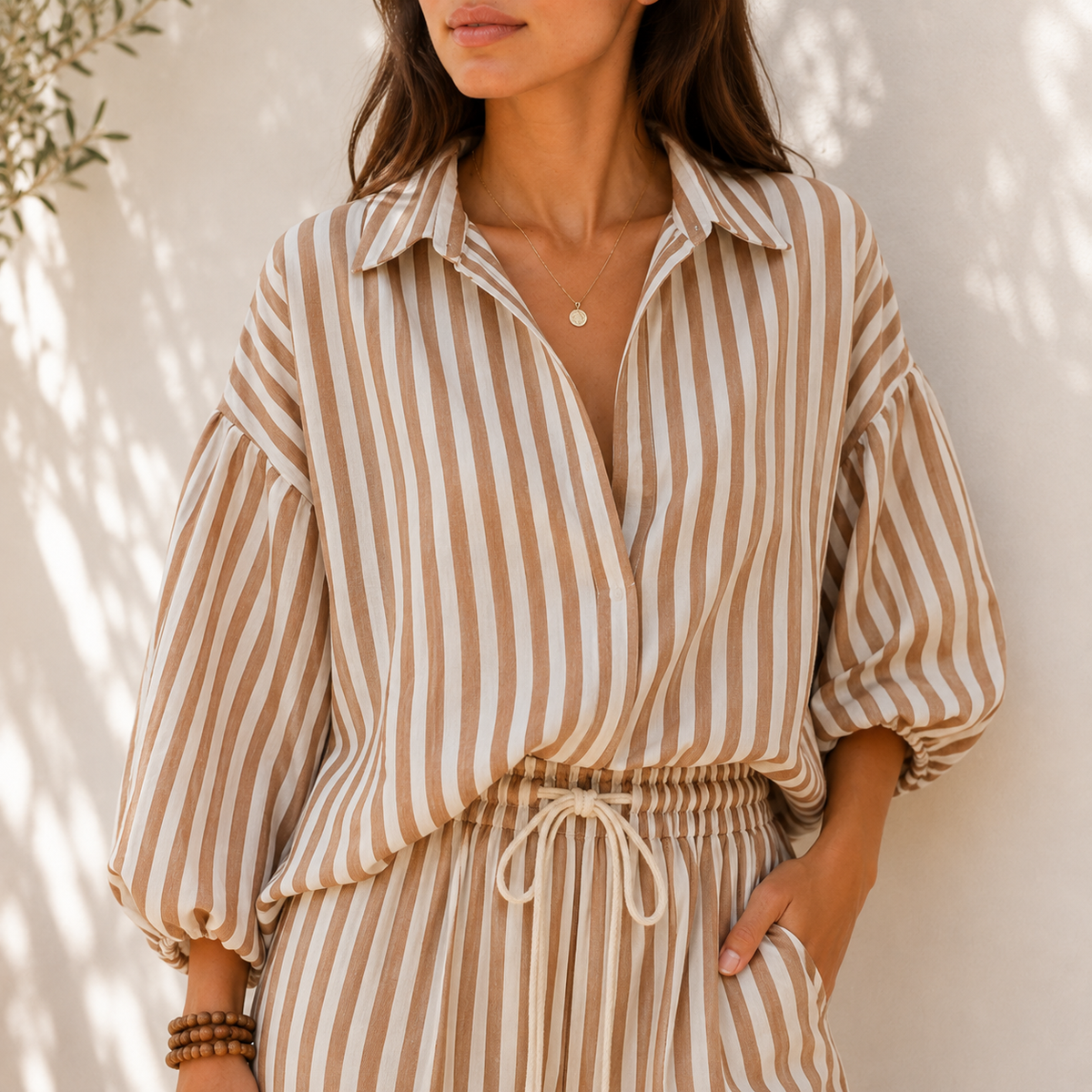 Striped Puff Two-Piece Set
