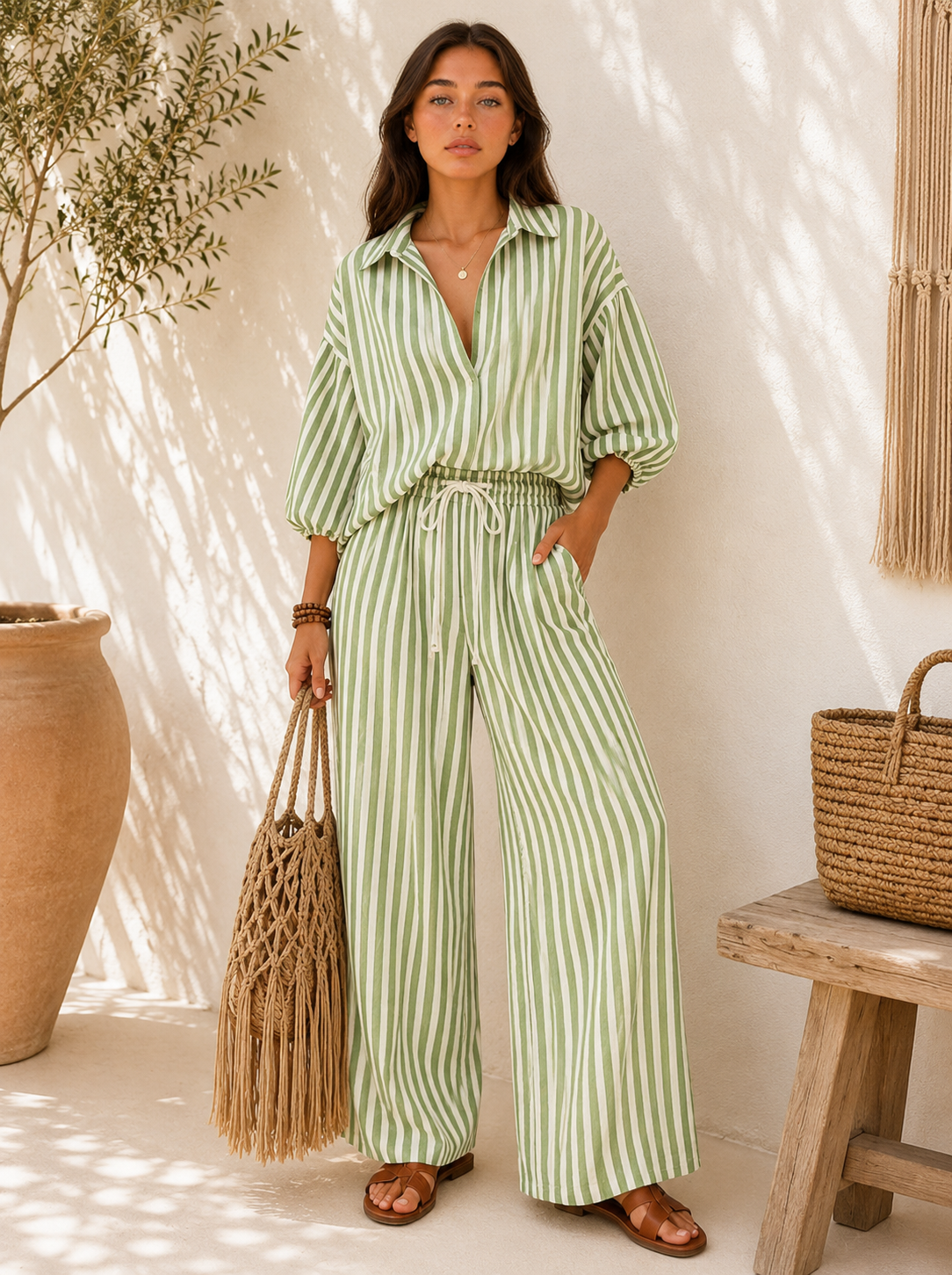 Striped Puff Two-Piece Set