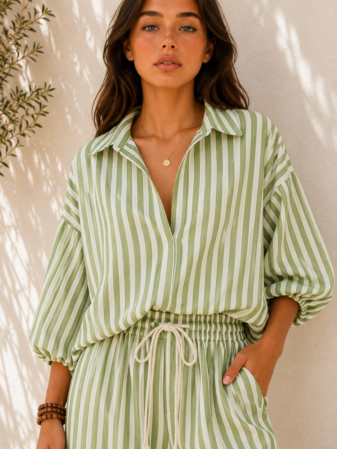 Striped Puff Two-Piece Set