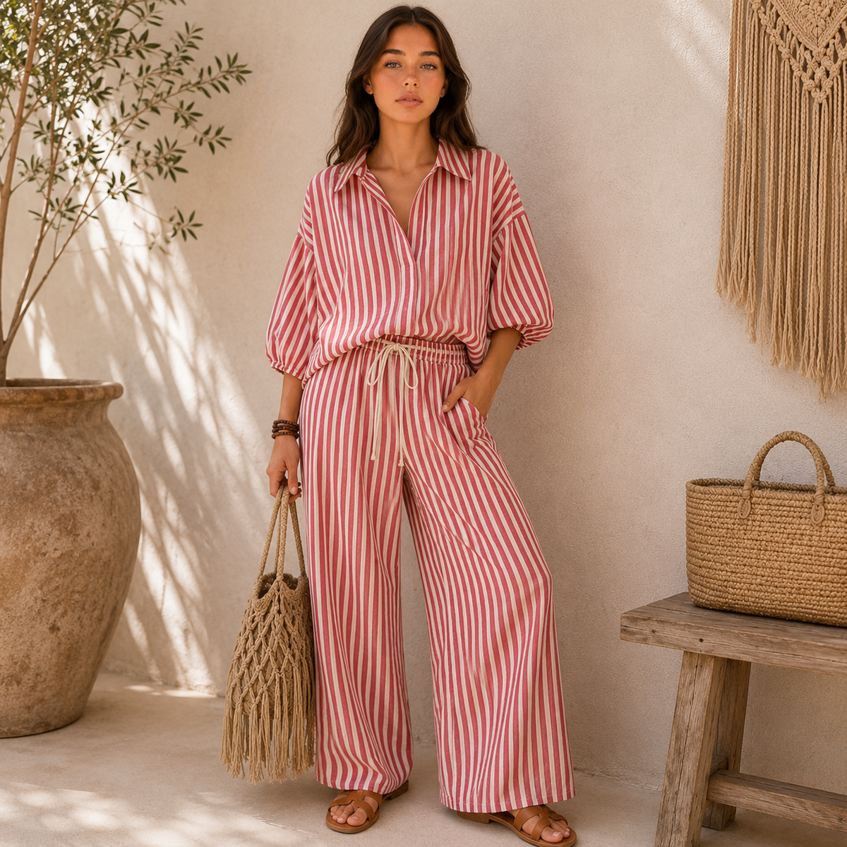 Striped Puff Two-Piece Set
