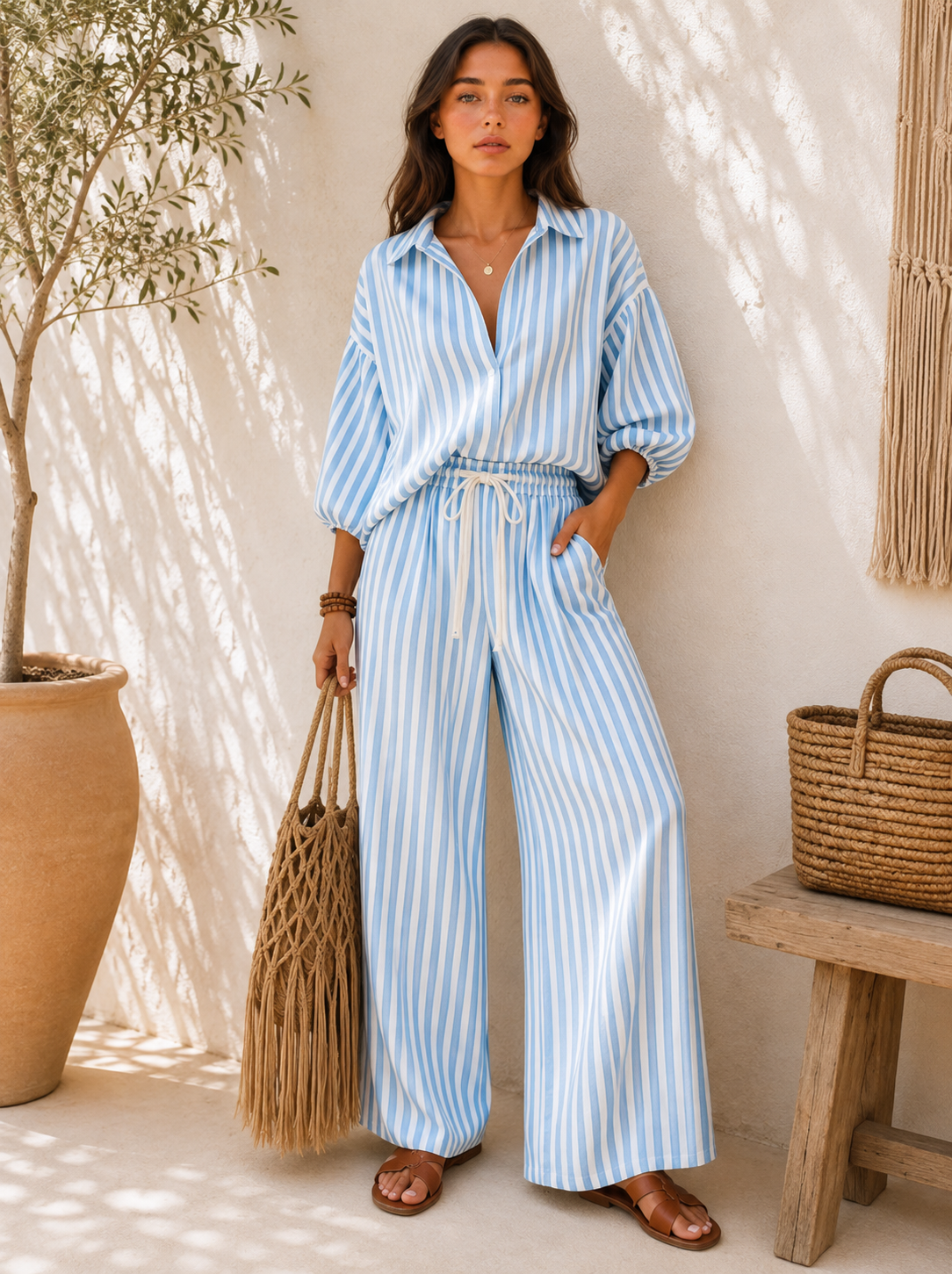 Striped Puff Two-Piece Set