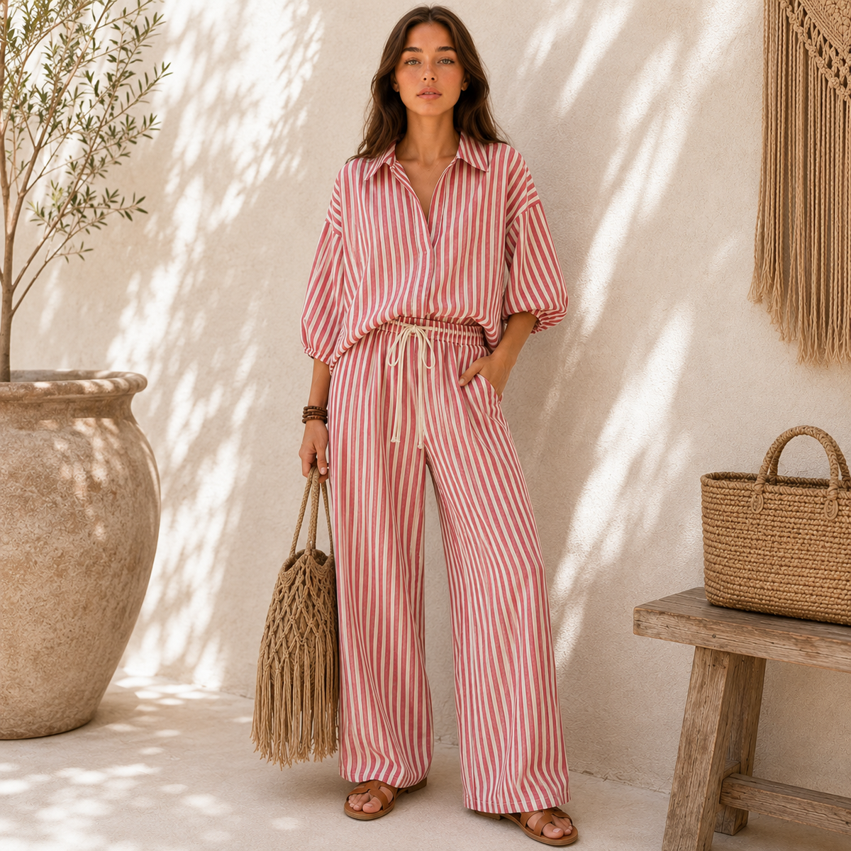 Striped Puff Two-Piece Set