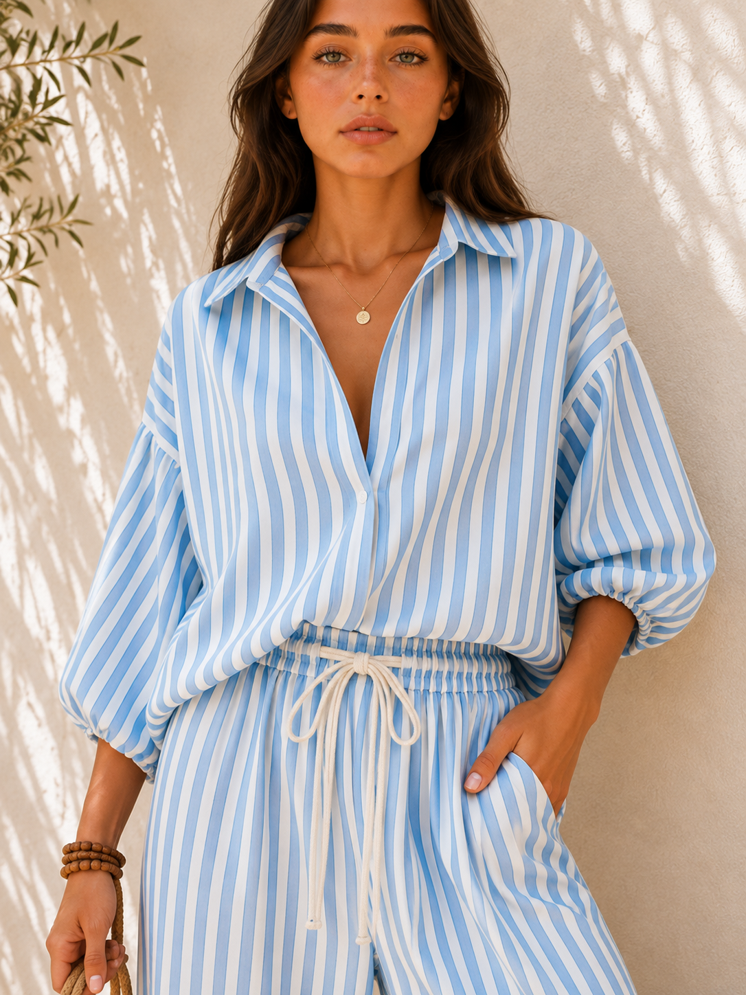 Striped Puff Two-Piece Set