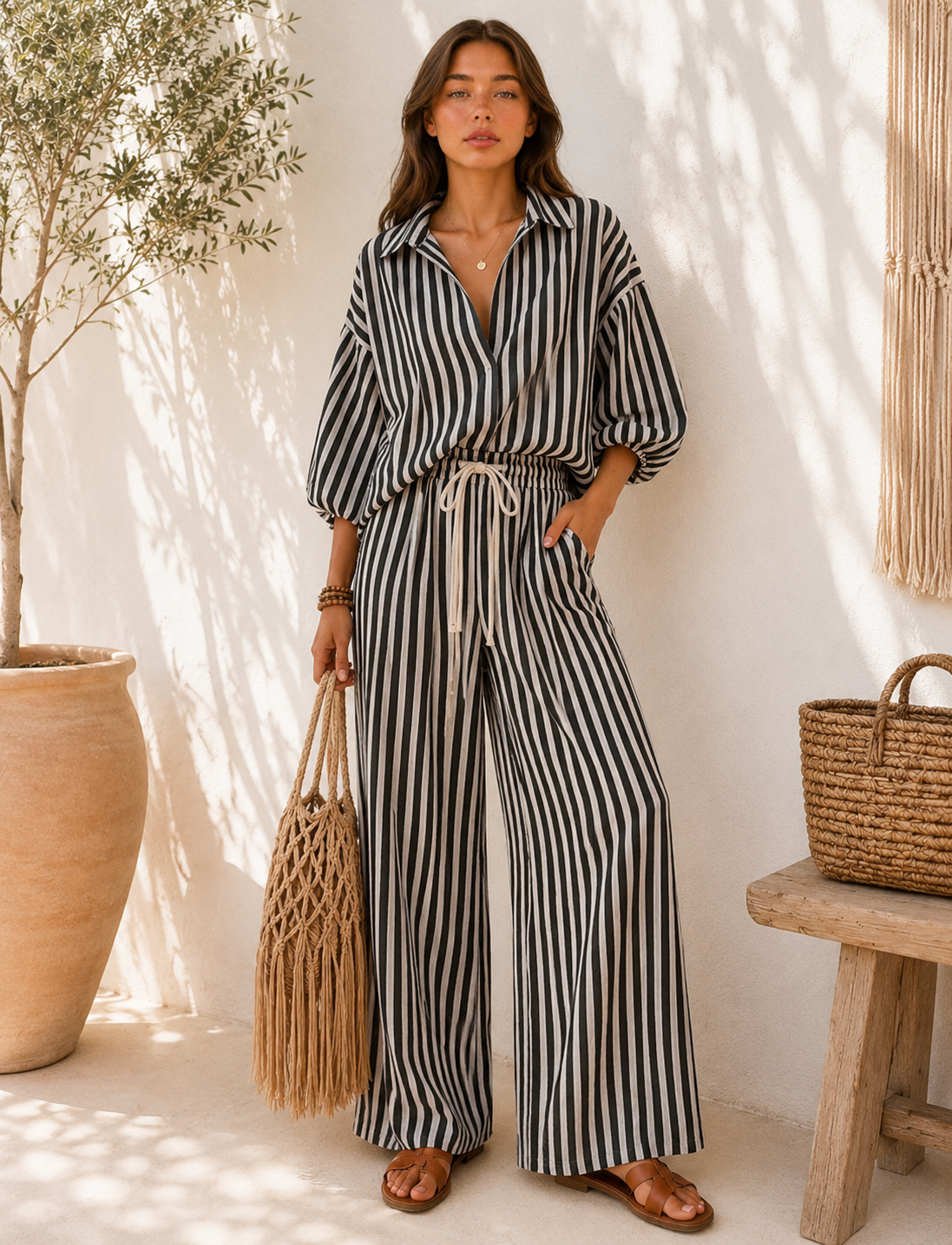 Striped Puff Two-Piece Set