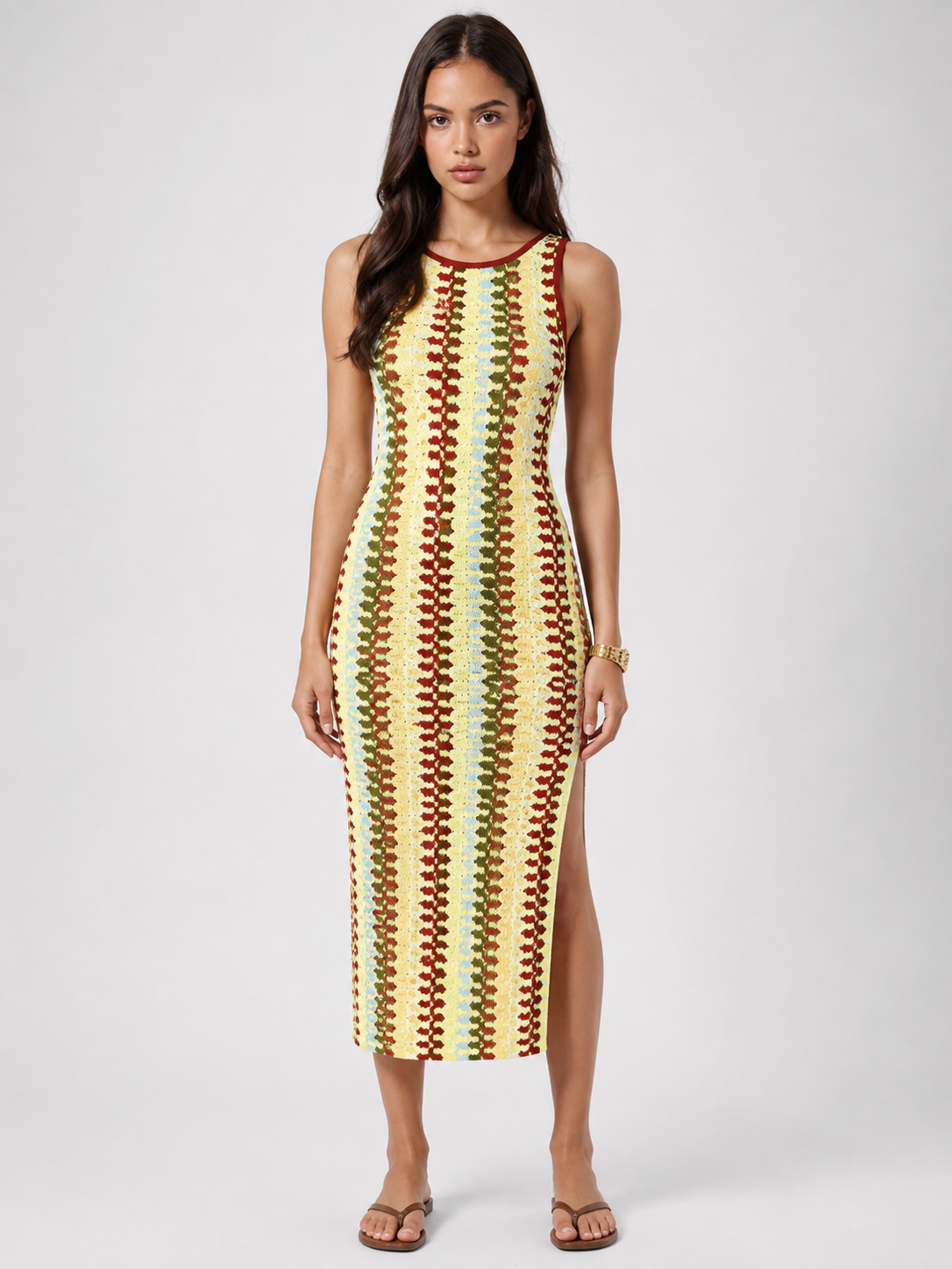 Khaki Chevron Sweater Dress