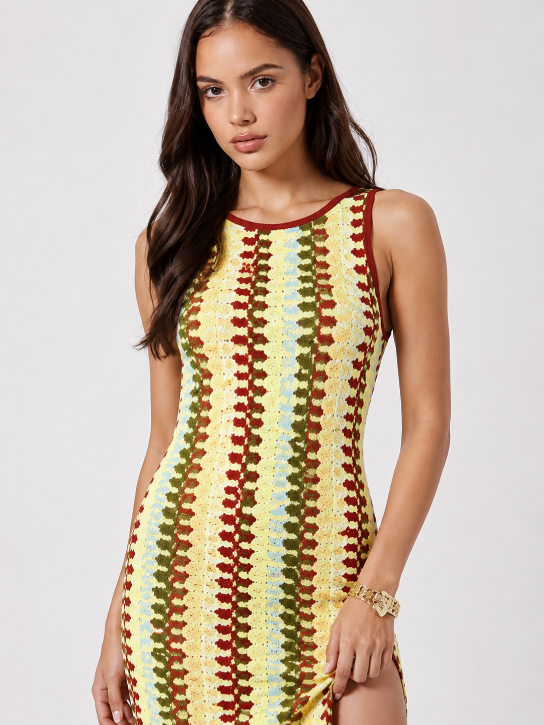 Khaki Chevron Sweater Dress