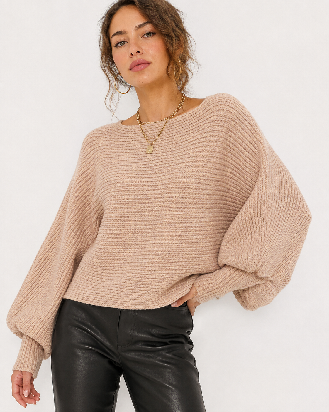 Pink purple ribbed sweater – front view