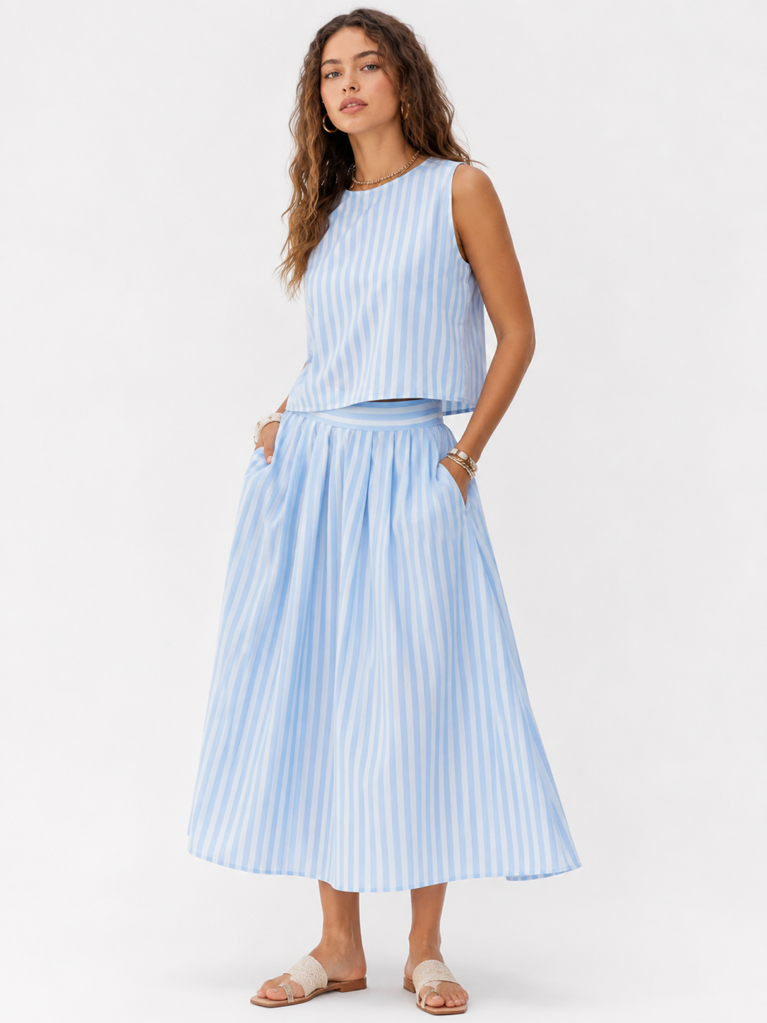 Striped Skirt Two-Piece Set