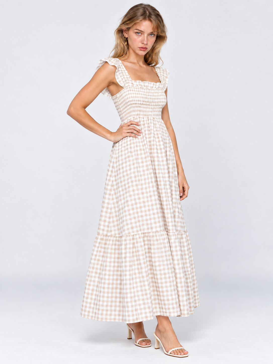 Plaid Ruffle Maxi Dress