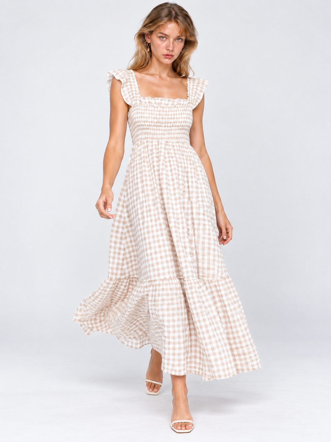 Plaid Ruffle Maxi Dress