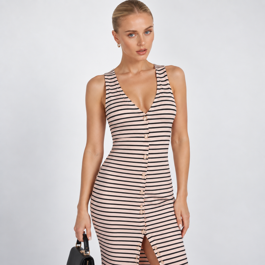 Striped Wide Strap Midi Dress