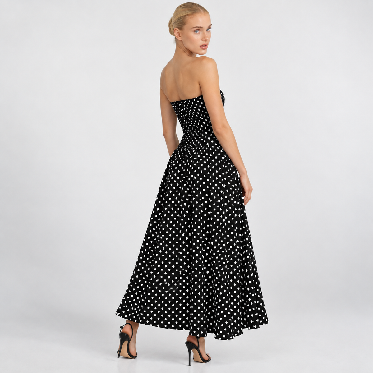 Polka Dot Strapless Maxi Dress