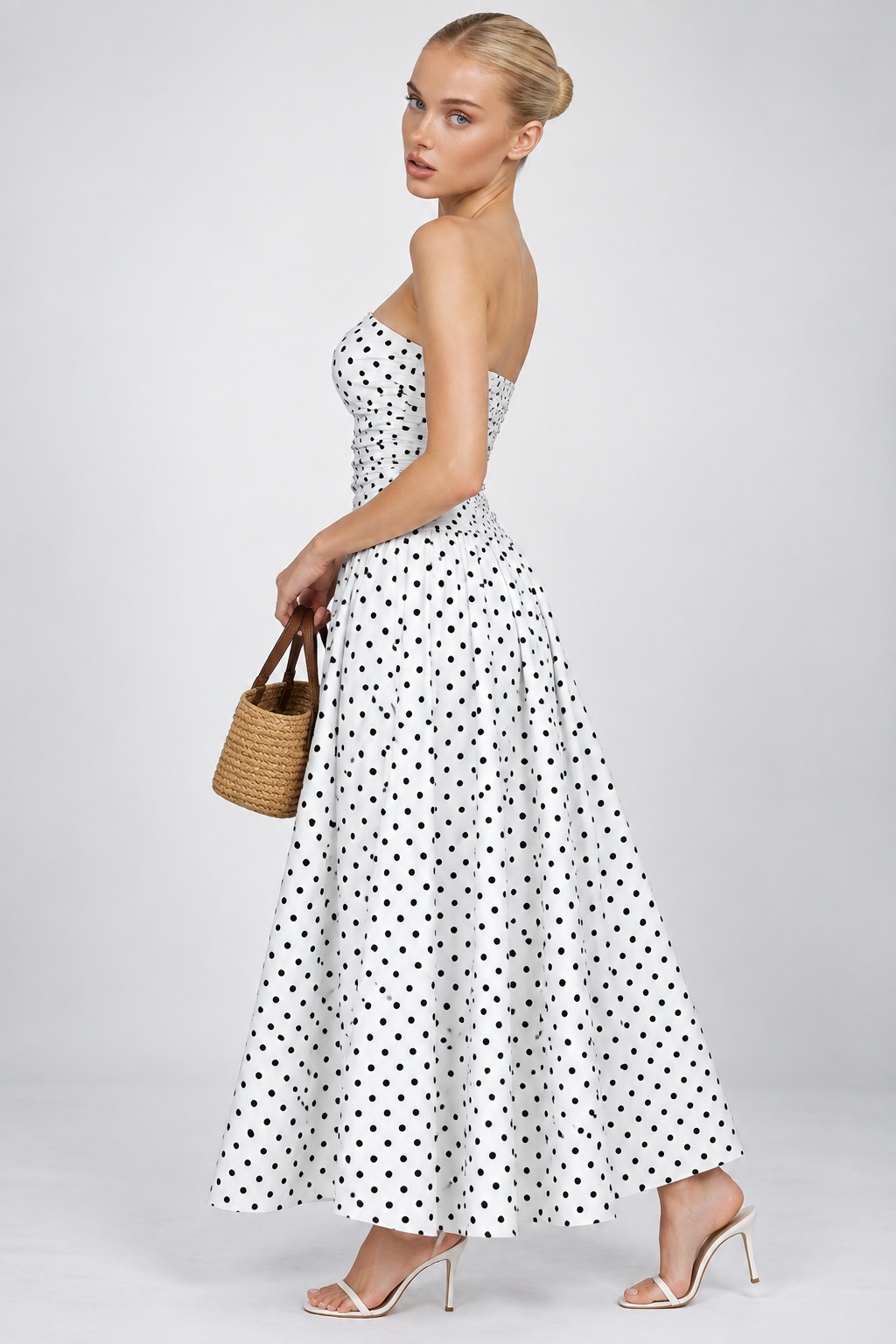 Polka Dot Strapless Maxi Dress