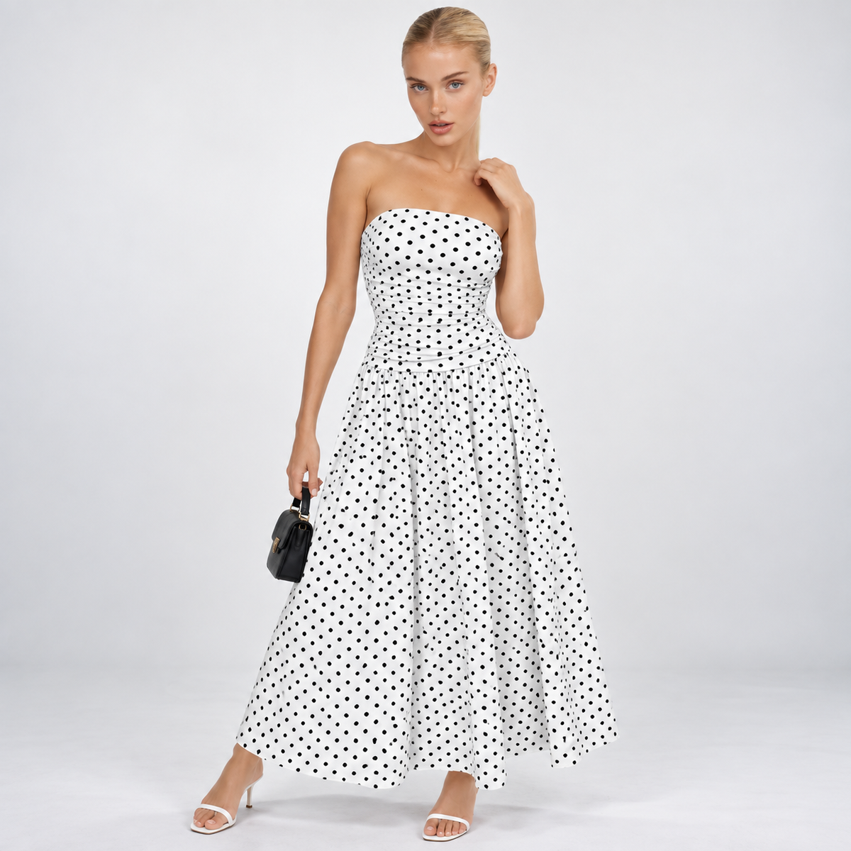 Polka Dot Strapless Maxi Dress
