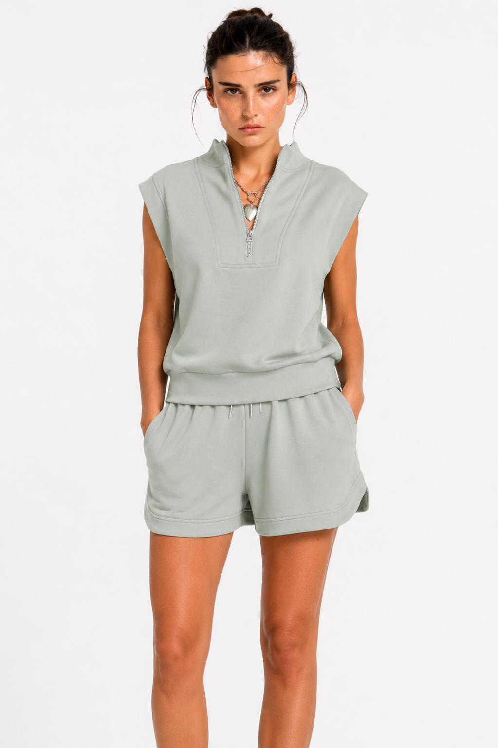 Quarter-Zip Top and Drawstring Shorts Set
