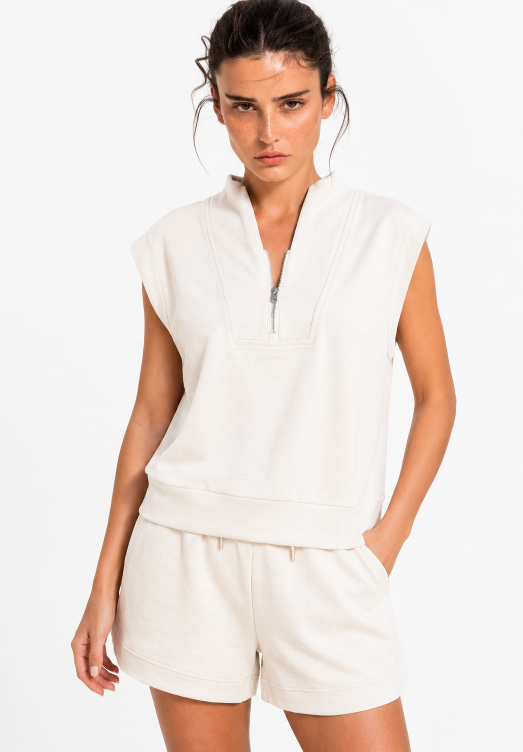 Quarter-Zip Top and Drawstring Shorts Set