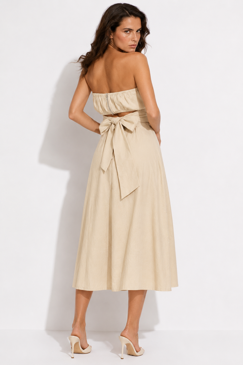 Beige Linen Strapless Dress