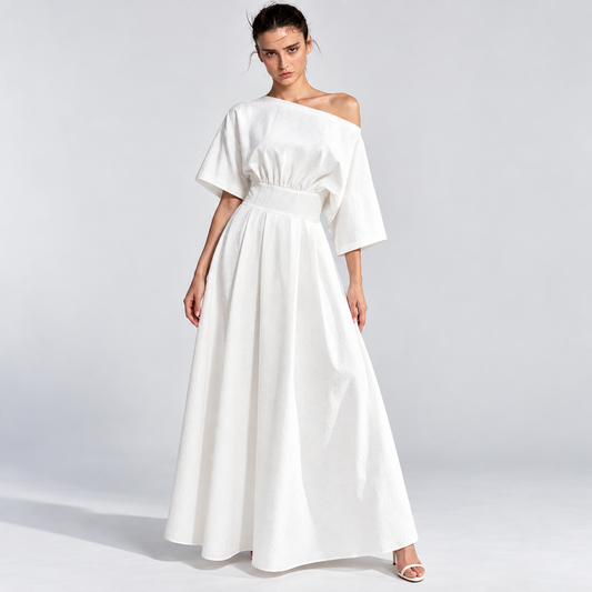 White One Shoulder Asymmetrical Dress
