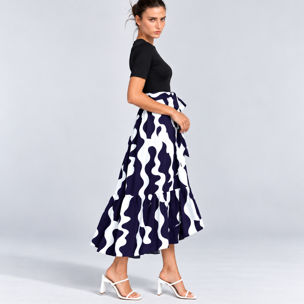 Dark Blue Printed Midi Dress