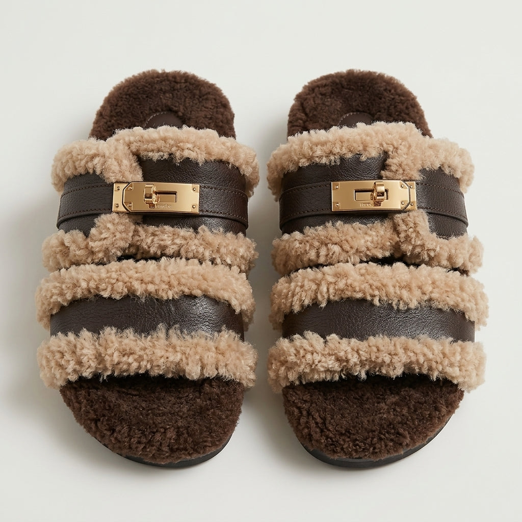 Fuzzy Buckle Plush Slippers