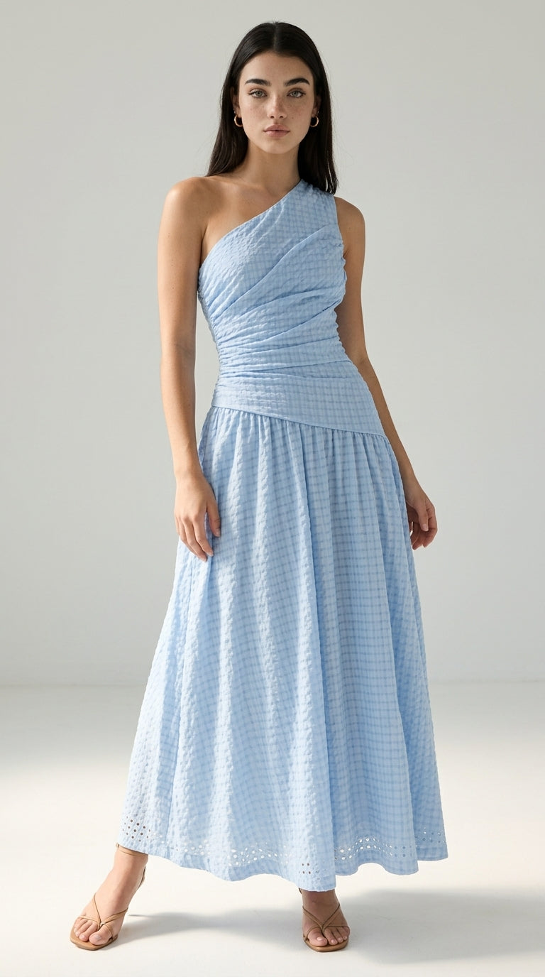 Light Blue Asymmetric One-Shoulder Dress