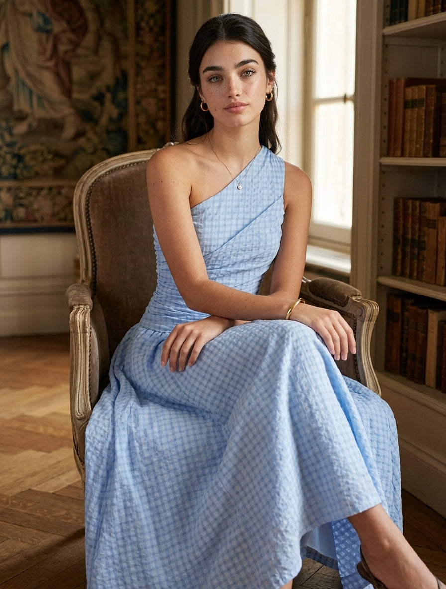 Light Blue Asymmetric One-Shoulder Dress
