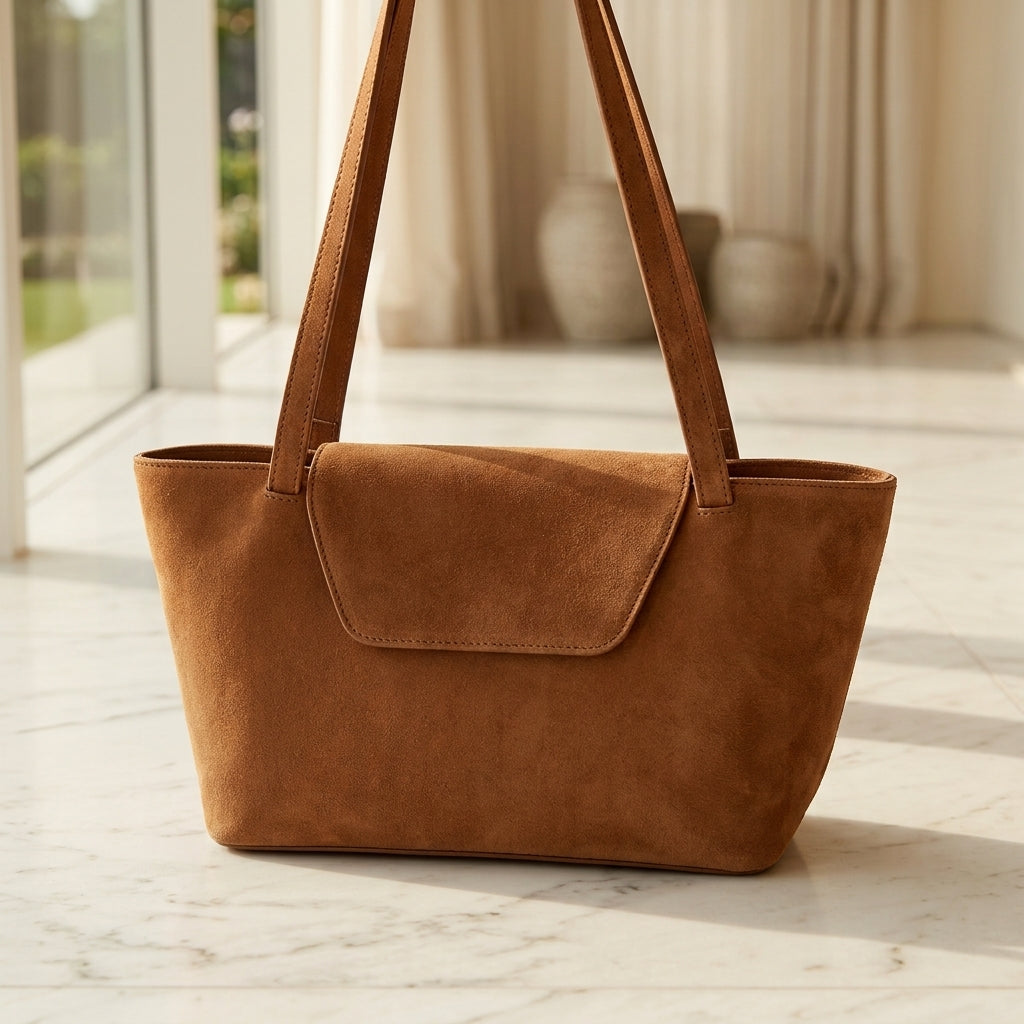 Minimalist Flap Suede Satchel