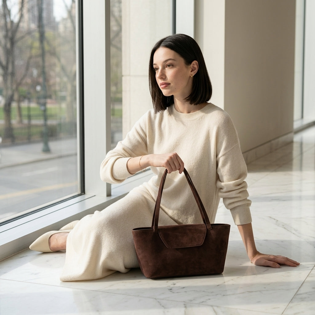 Minimalist Flap Suede Satchel