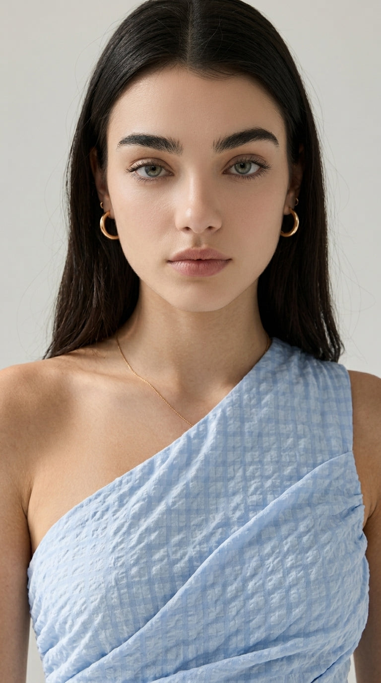 Light Blue Asymmetric One-Shoulder Dress
