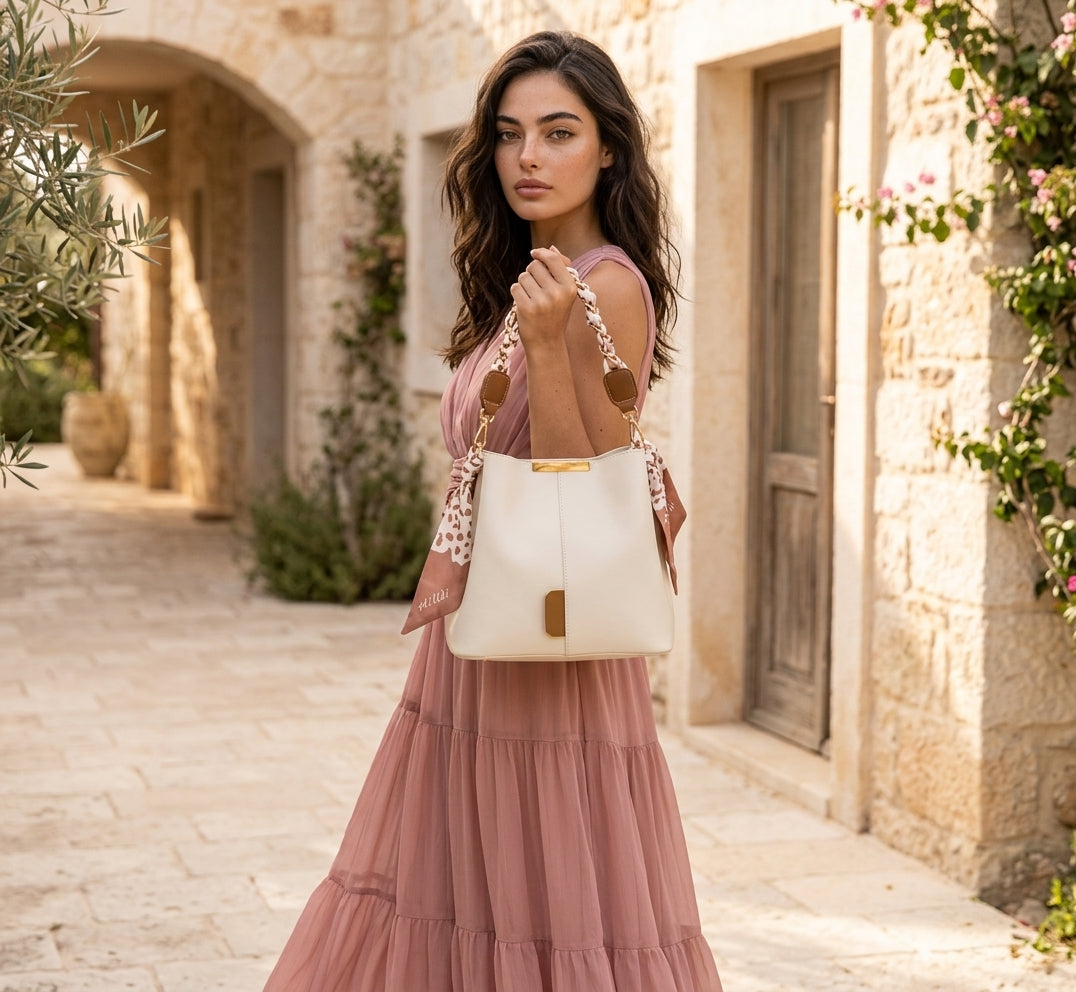 Ivory charm tote bag close view | Orleve