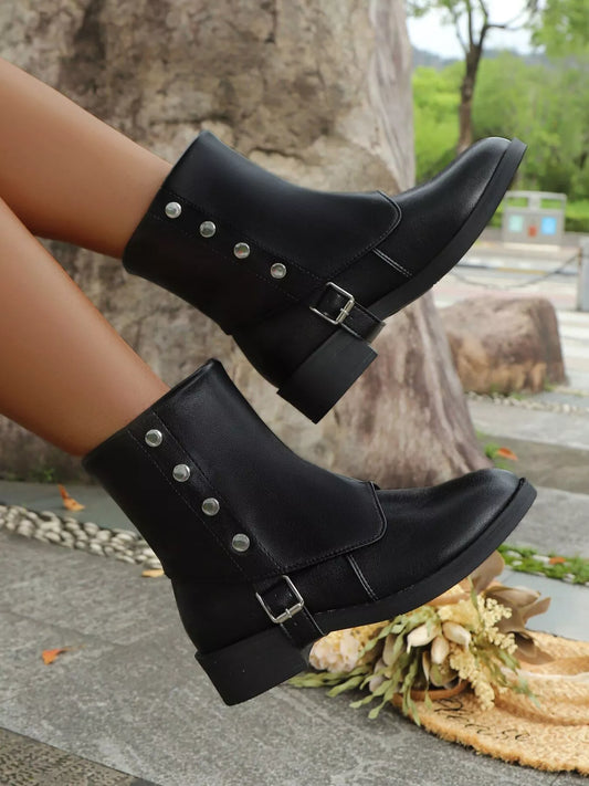 Orleve buckle boots with mid heel