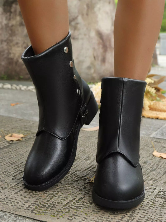 Orleve buckle boots with mid heel