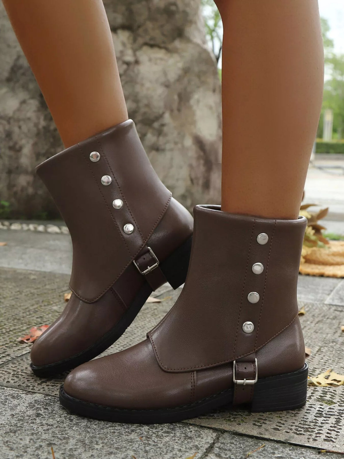 Orleve buckle boots with mid heel