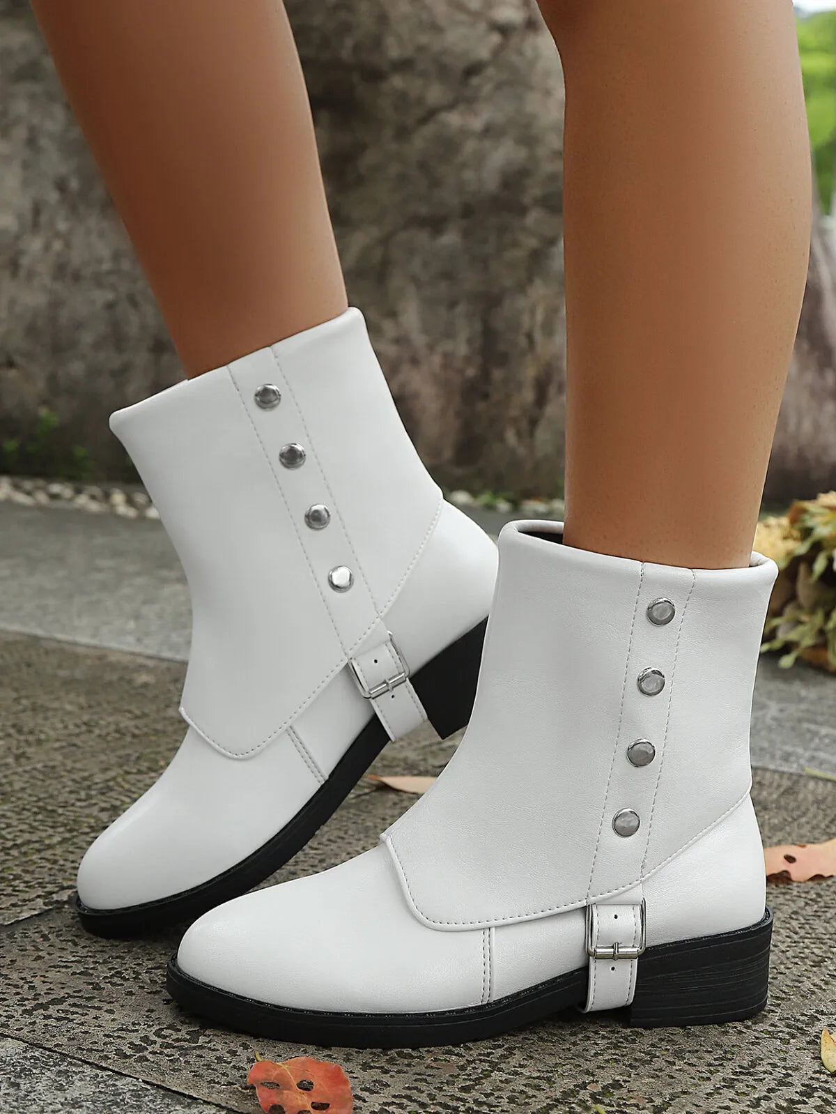 Orleve buckle boots with mid heel