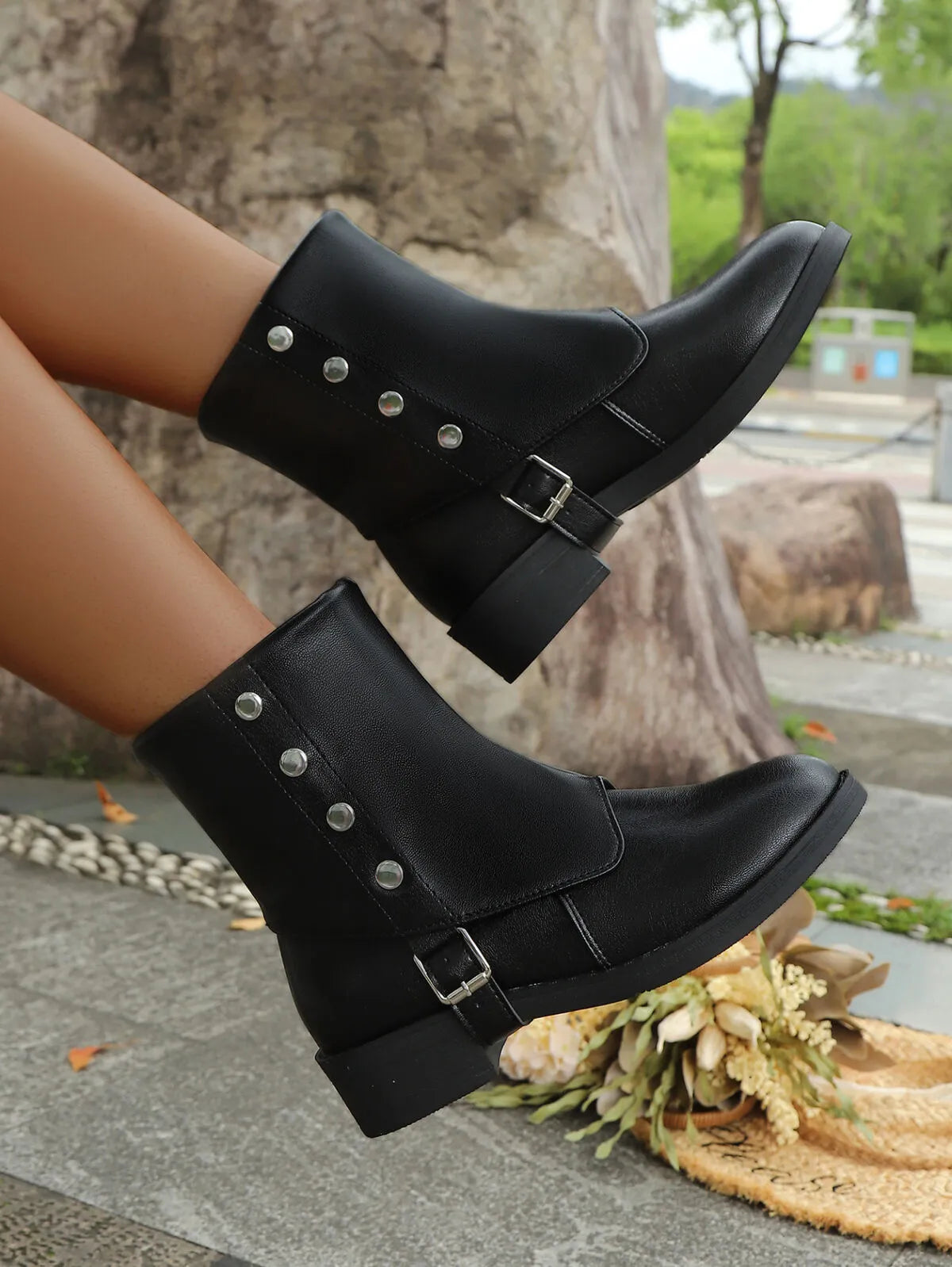 Orleve buckle boots with mid heel