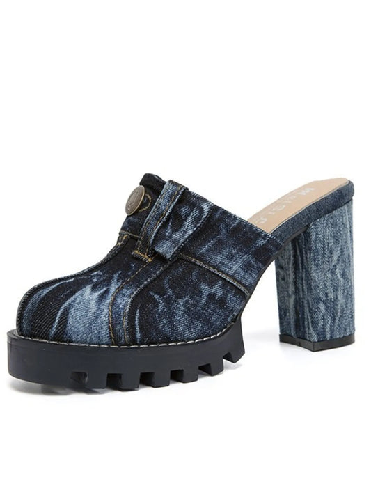 Orleve denim block heel sandals