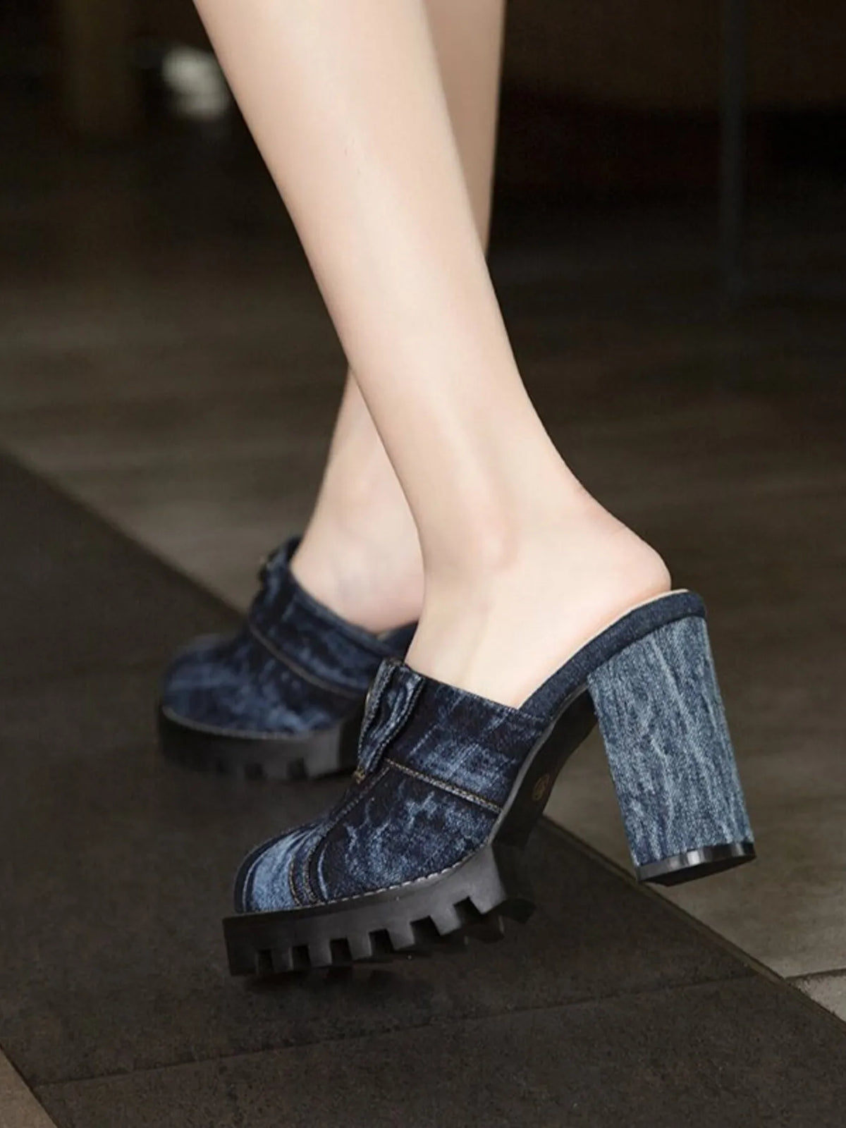 Orleve denim block heel sandals