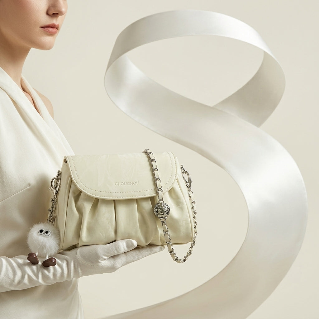 Ruched chain shoulder bag front view | Orleve